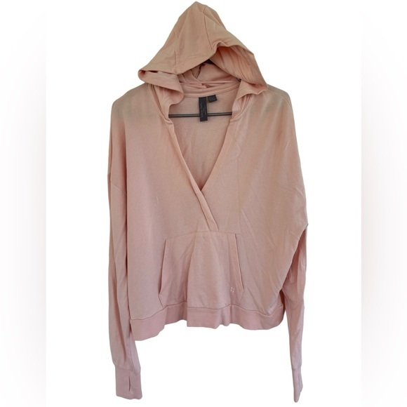 Sweaty Betty Tops - Sweaty Betty Women's Hooded Sweatshirt V-neck Pink Cotton Modal Fleece Size 8-10